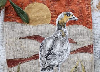 Textil work, goose ink sunset, Art